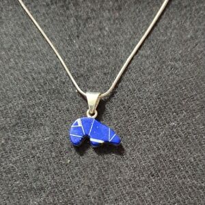 Sterling Silver Blue Lapis White Lab Opal Reversible Bear Pendant Necklace